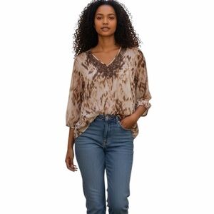 Chico's•Isabella Beaded Sheer V Neck Tunic